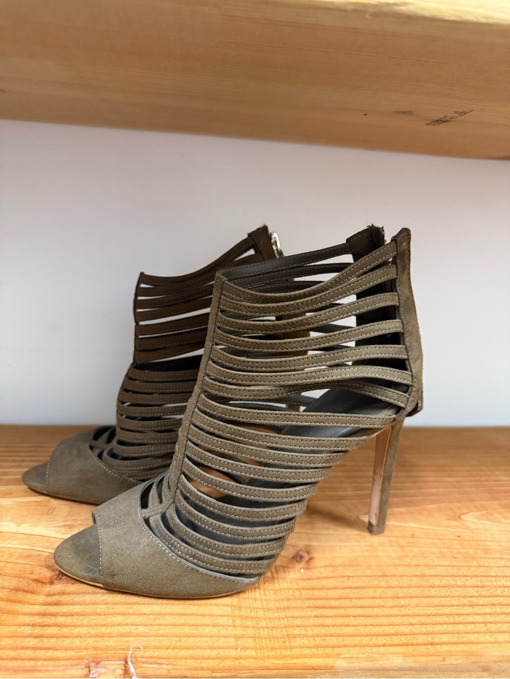 Zara Olive Strappy Cut-Out Stiletto Heels